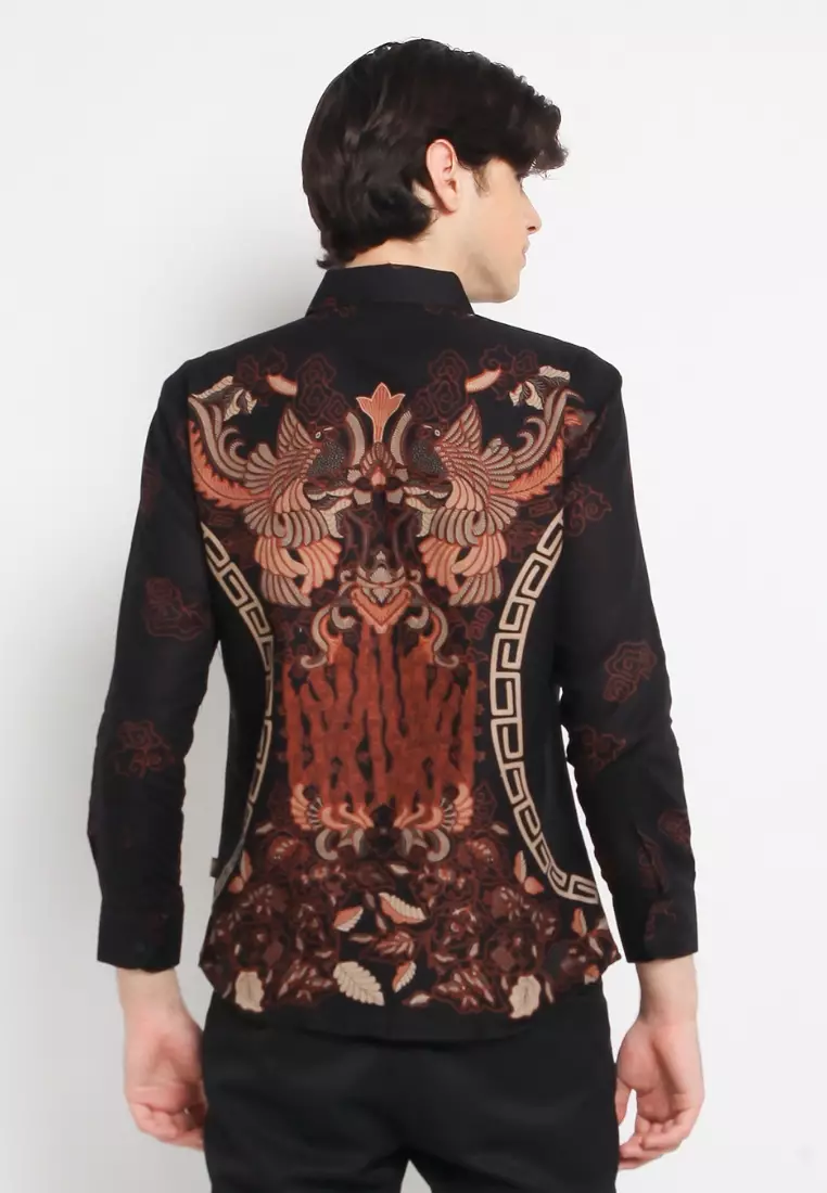 Black Mega Kemeja Batik Pria Premium Slimfit Modern Lengan Panjang