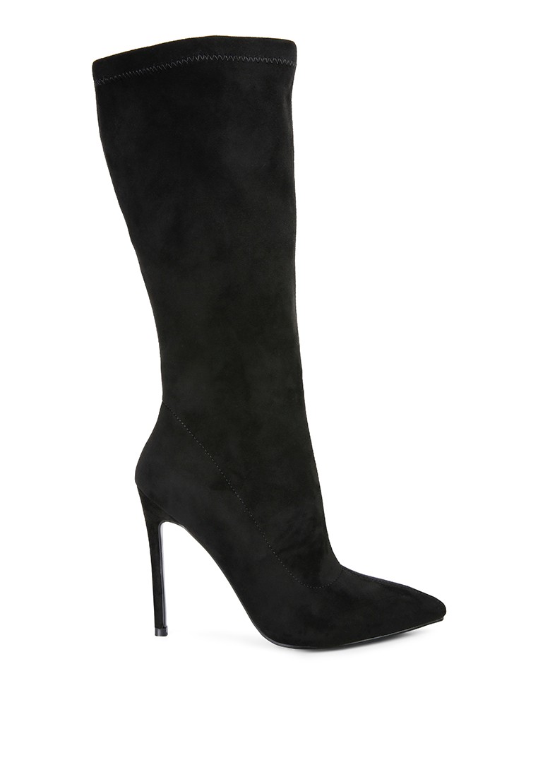 Black Pointed Toe High Heeled Calf Boot