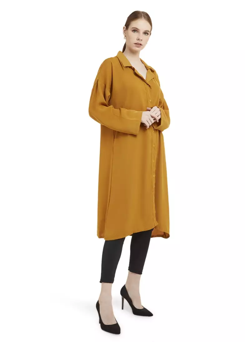 Qalita Tunik Kemeja Wanita Polos Plain Lengan Panjang Premium Quality - Mustard