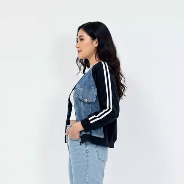 Jaket Jeans Wanita Stripe Daily