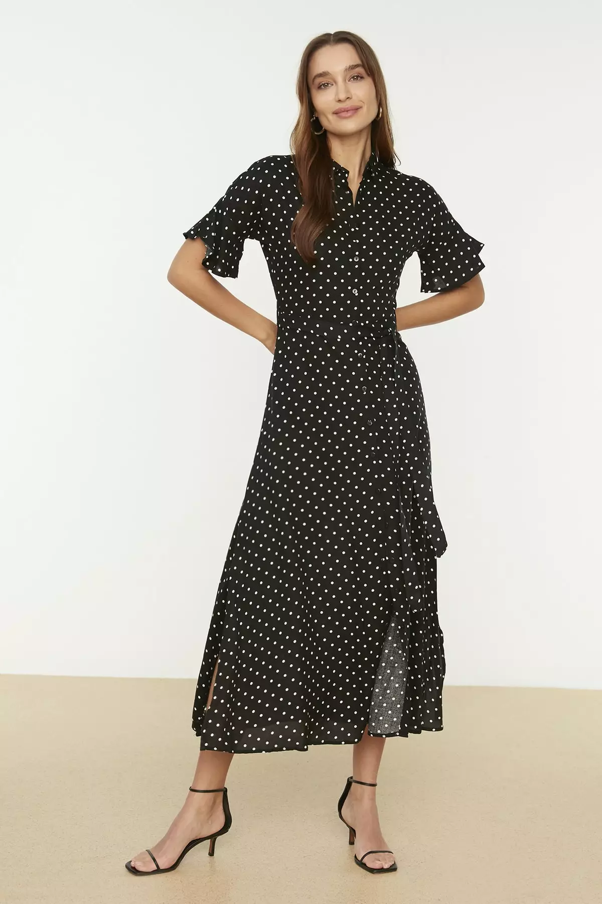Belted Midi Print Shirt Dress