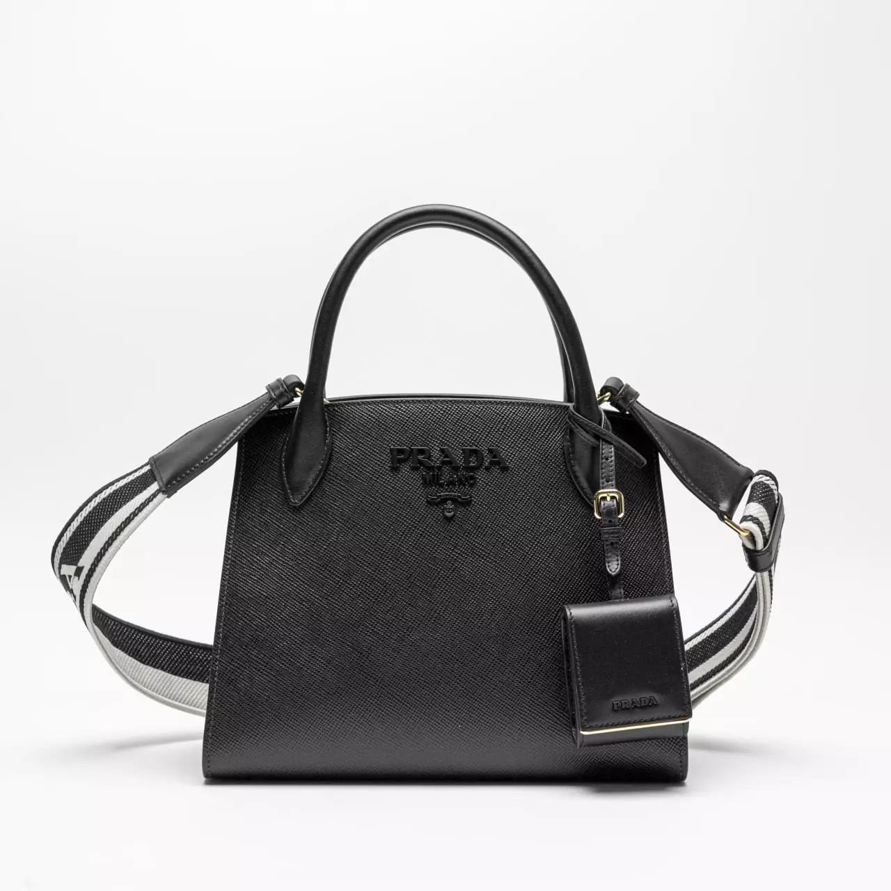 Prada Prada Monochrome Saffiano Leather Bag Black/Papaya at FORZIERI