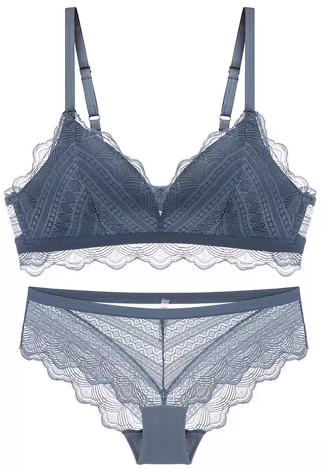 Lace Underwireless Thin Cotton Triangular Bra with Panty Set CA123112BL