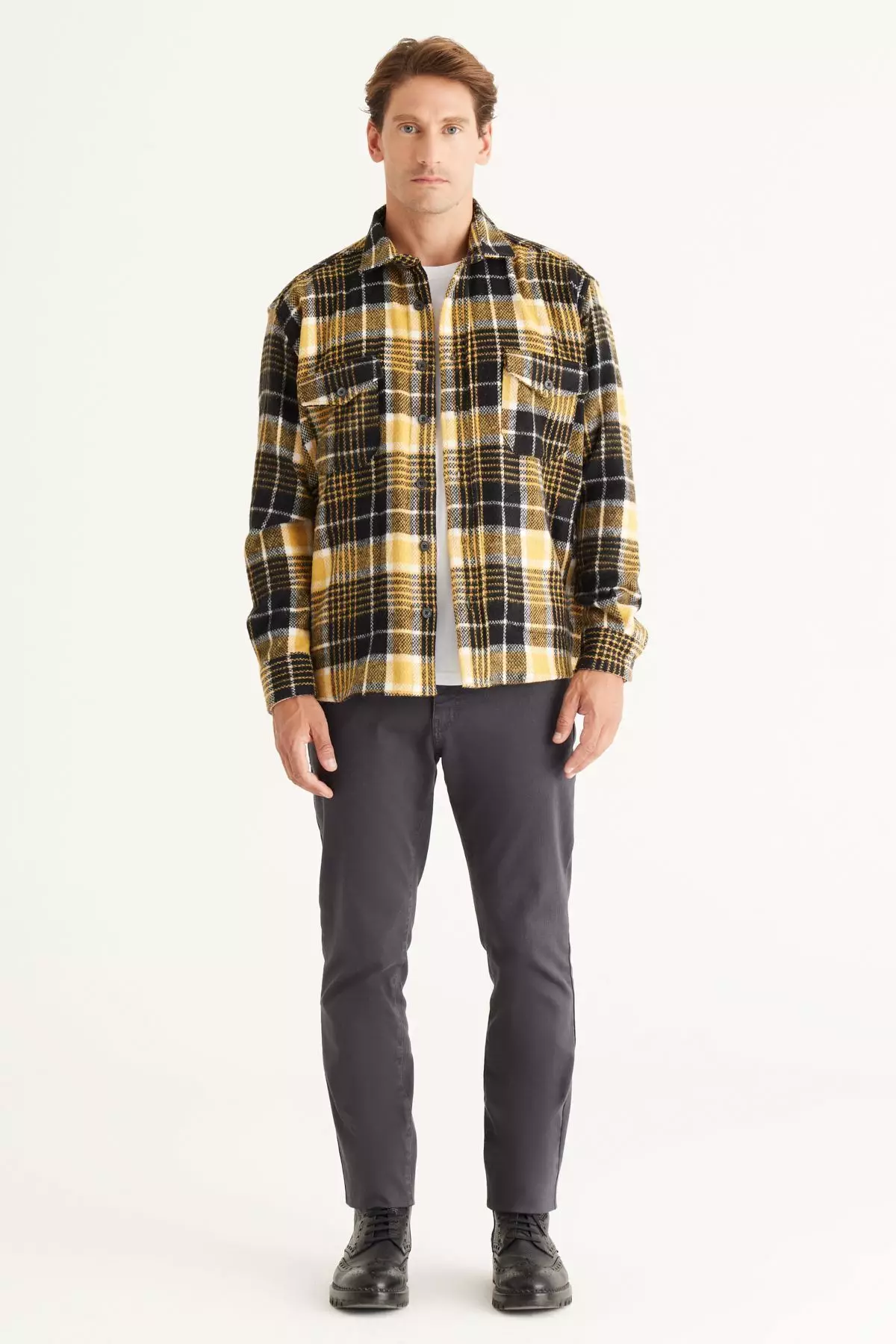 Buy Altinyildiz Mens Yellow-Black Oversized Loose Cut Button