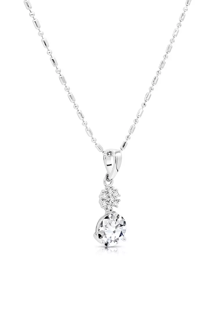 SO SEOUL Callista Sun Burst Diamond Simulant Zirconia Hoop Earrings with Pendant Chain Necklace Jewelry Gift Set