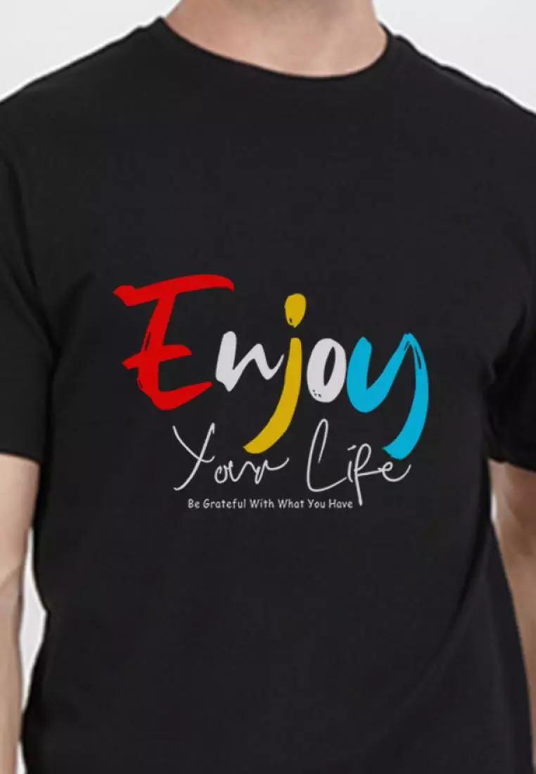 Enjoy Life Black Cotton Short Sleeve Crew Neck Regular Fit T-Shirt