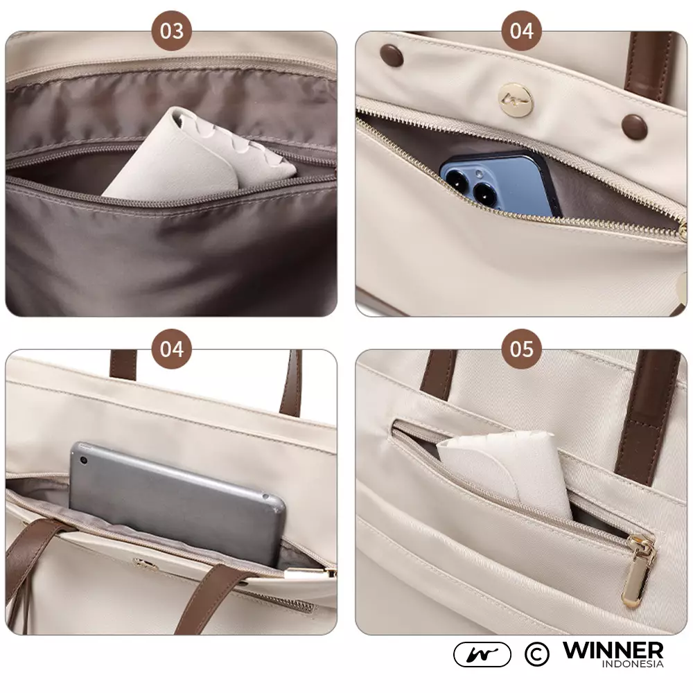 Tas Laptop 14 inch Bahu Selempang Nilon Oxford Anti-Air Wanita Bag (T14-024-5185) - Warna Khaki 14 inch
