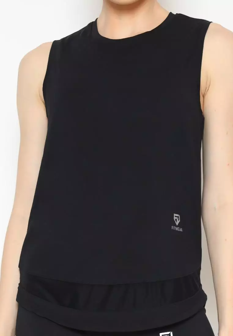Fitwear - Tanktop Olahraga Wanita YENA MESH MUSCLE TEEE - BLACK