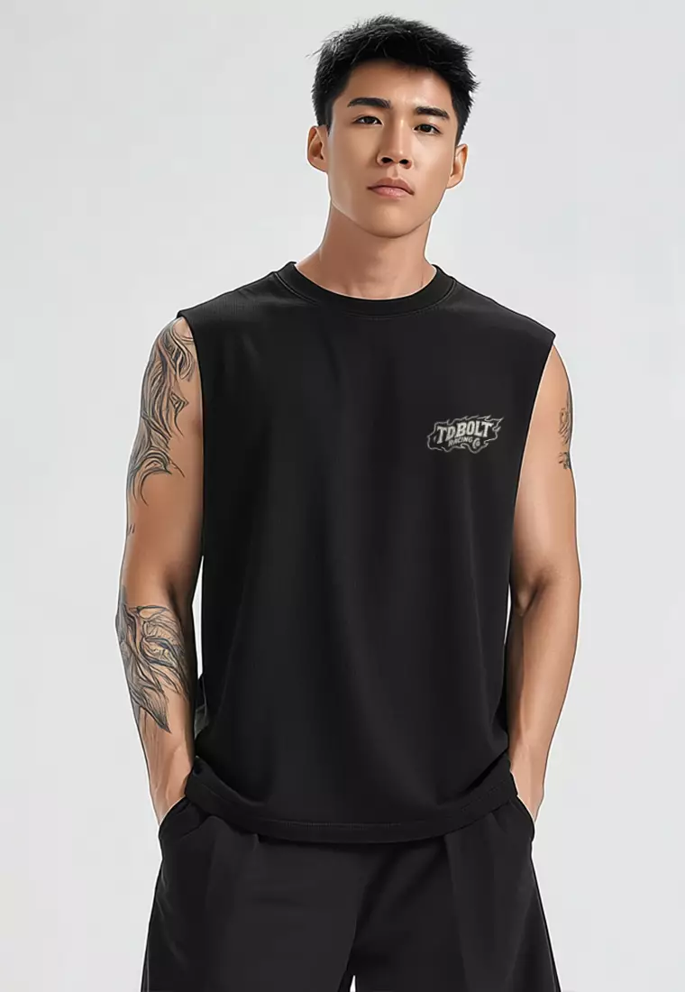 MSA94 Kaos Lari Kalcer Sleeveless Cloud Cotton 24s "duct tape run ugly finish loud" hitam