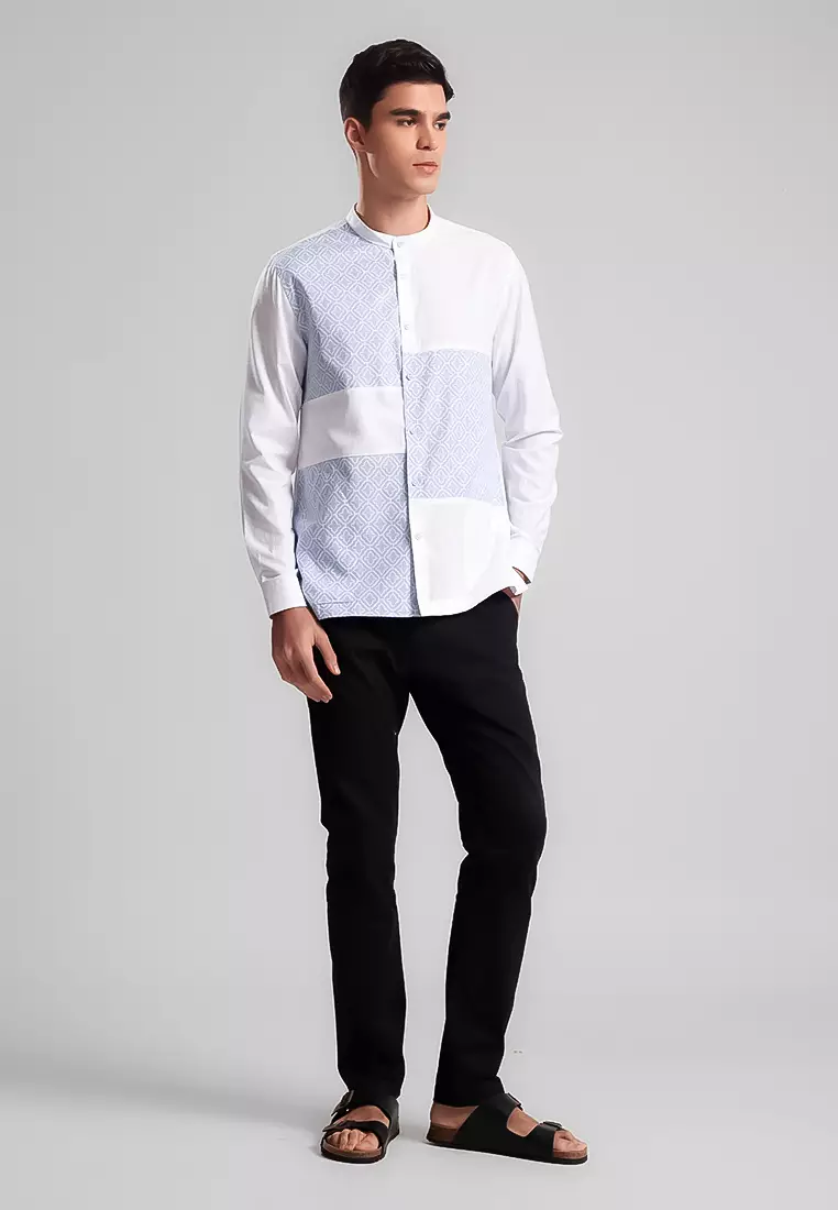 MANZONE - Kemeja Koko Lengan Panjang Pria Karim Modern Fit - White Warna White