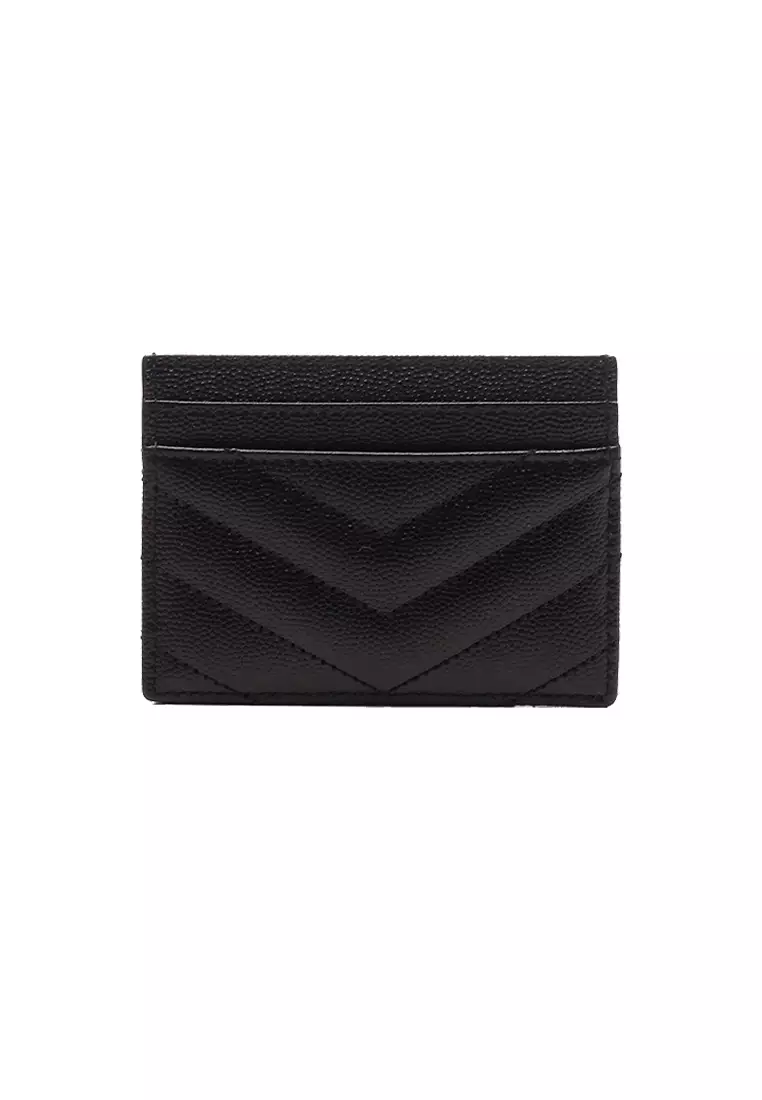 YSL Cassandre Matelasse Card Case In Grain De Poudre Embossed Leather Black 423291