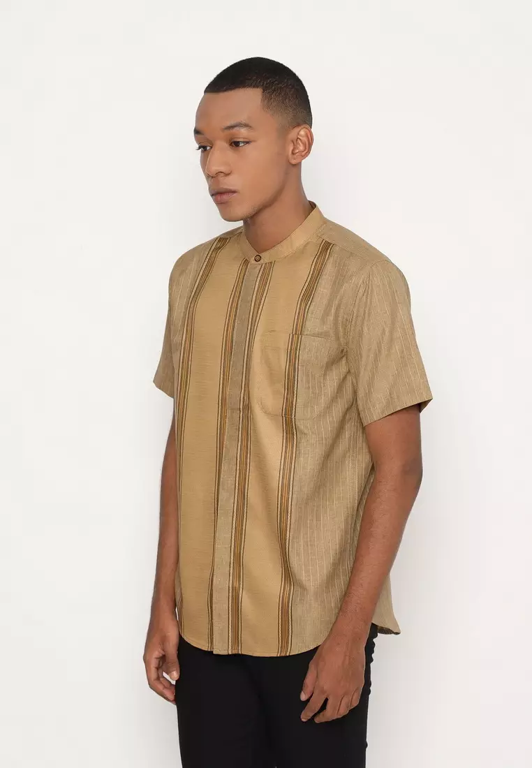 RBJ Kemeja Koko Border Coklat Muda Regular Fit Pria