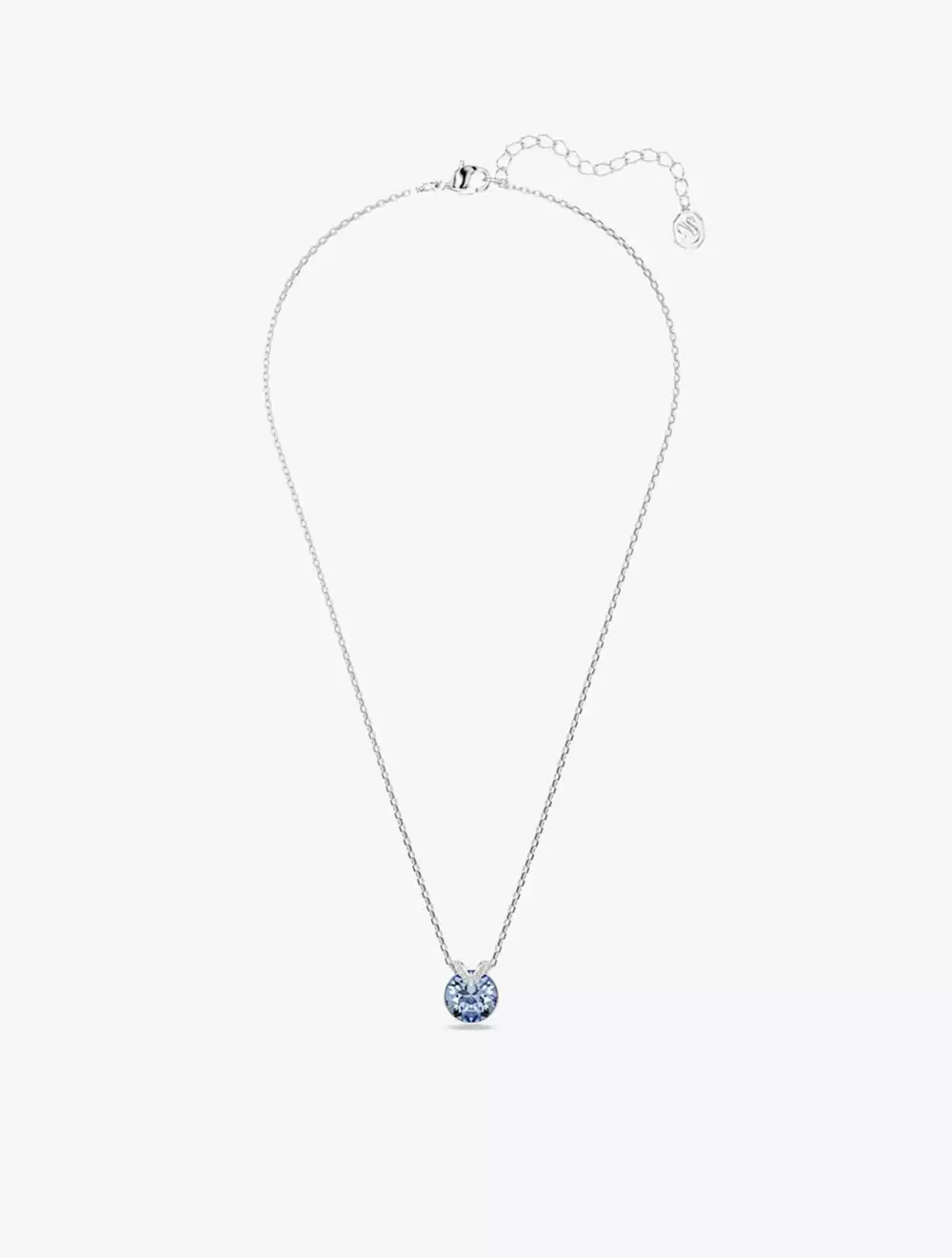 Bella V pendant, Round cut, Blue, Rhodium plated