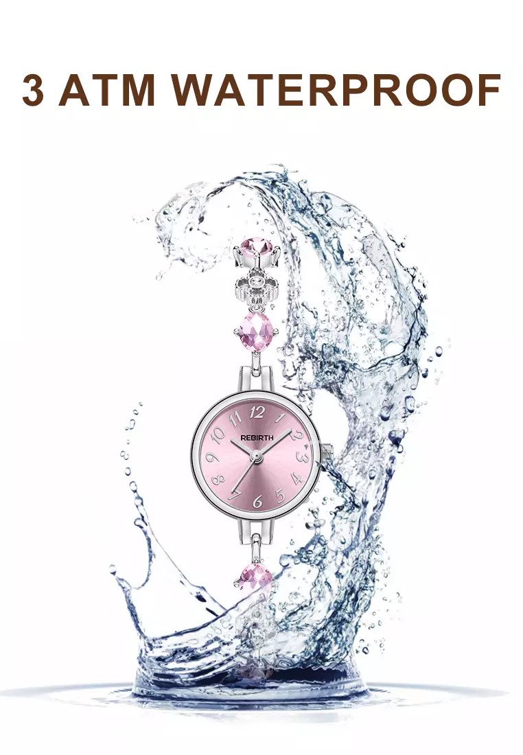 Jam Tangan Wanita Anti Air Berlian Jam Gelang Korea Elegan Jam Tangan Cewek silver pink