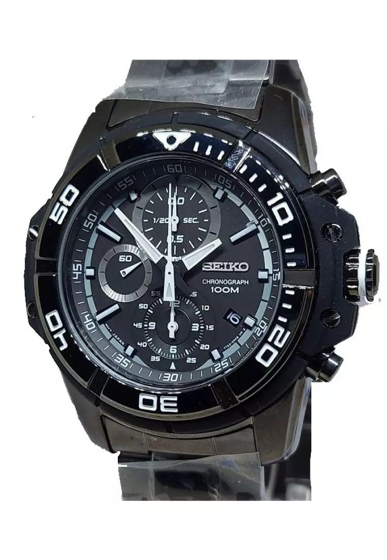 Jam Tangan Pria Seiko Original Garansi Resmi SNDB49 SNDB49P1 Strap Stainless Steel Black Chronograph