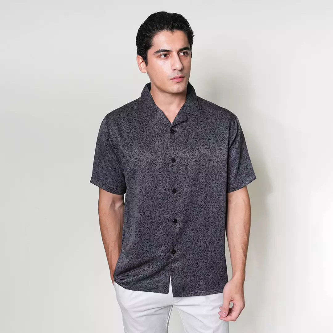 Casella Kemeja Lengan Pendek Kerah Terbuka | Cuban Camp Bowling Collar Xantif Edition 2357 Dark Grey