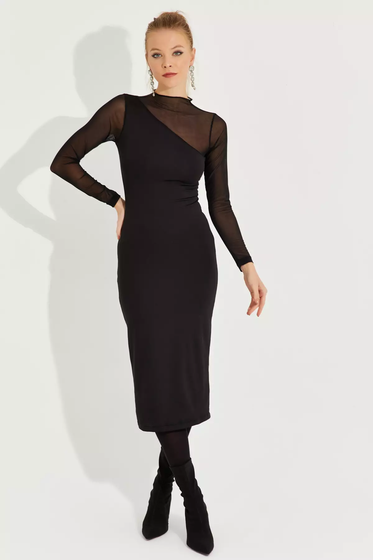 ☆韓国の人気☆【OPEN YY】☆DECONSTRUCTED MIDI DRES.S☆ Buy Cool & Sexy Tulle Detailed Asymmetric Midi Dress 2025