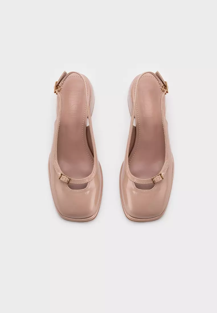 STEP-WIDE SQUARE TOE SLINGBACK CHUNKY HEEL