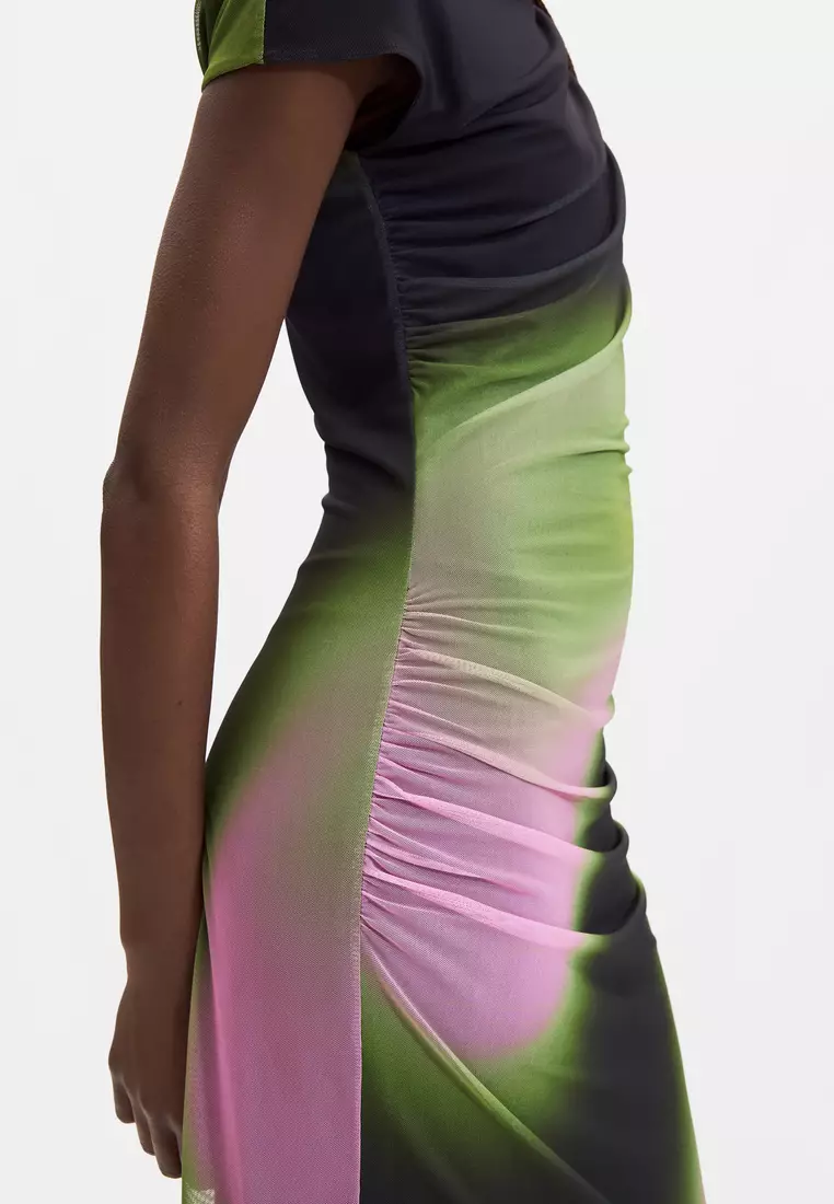Gradient-Color Printed Short-Sleeve Dress