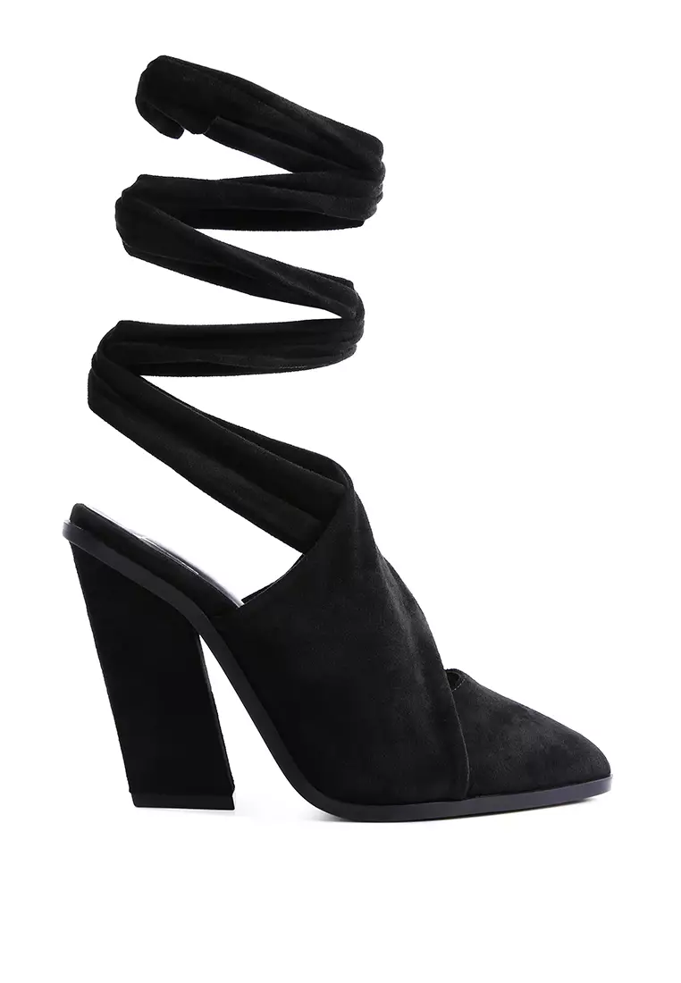 Discount on London Rag  shoes - SKU: Black Lace Up High Block Heeled Mules