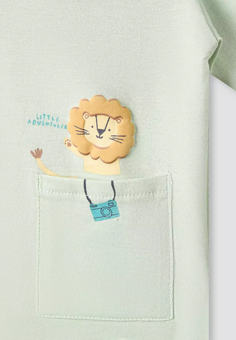 Babyshop Juniors Crew Neck Short Sleeve T-Shirt And Shorts Set With Lion Print