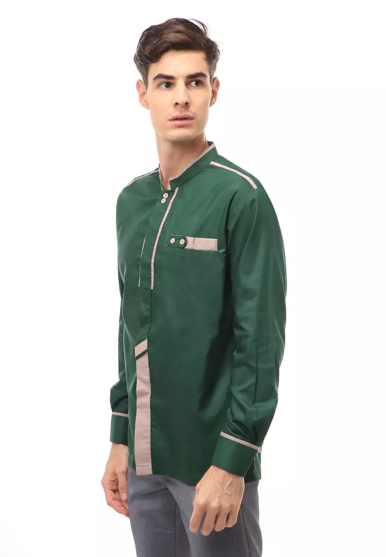 Dwan Atasan Formal Pria Kemeja Koko Khatulistiwa Motive Long Sleeve Material Cotton ORIGINAL - Green