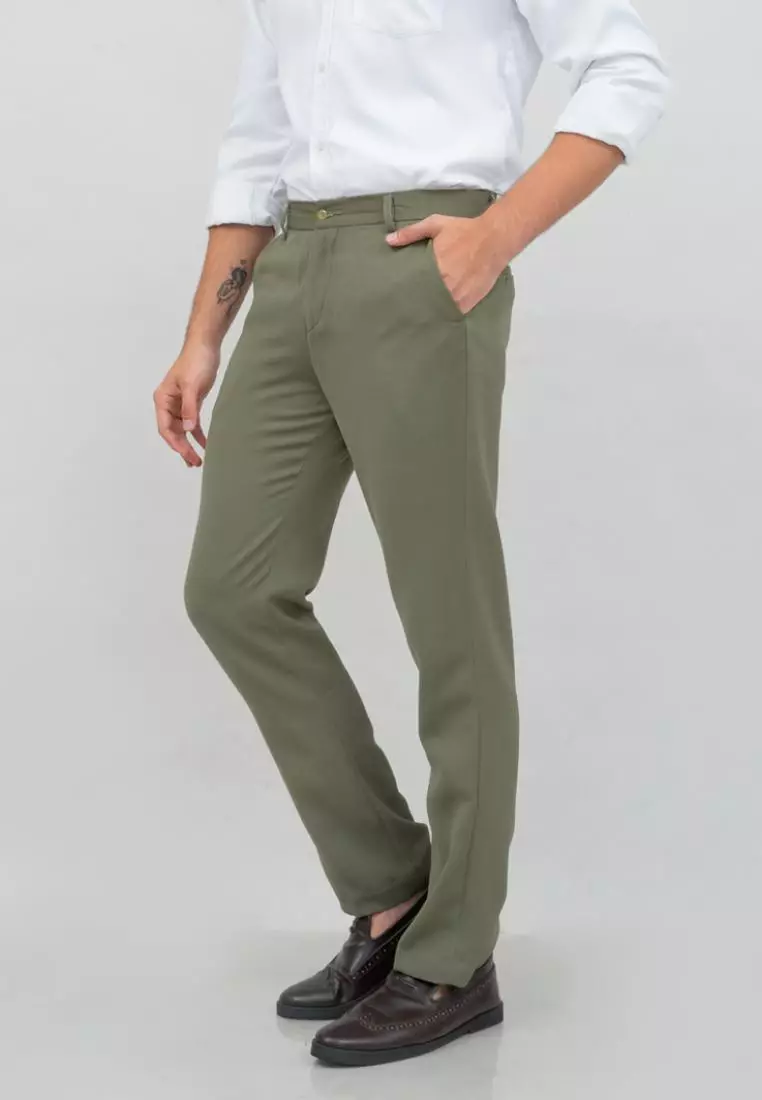 Celana panjang pria kerja formal bahan slim fit PINGGANG KARET Hijau houseofcuff