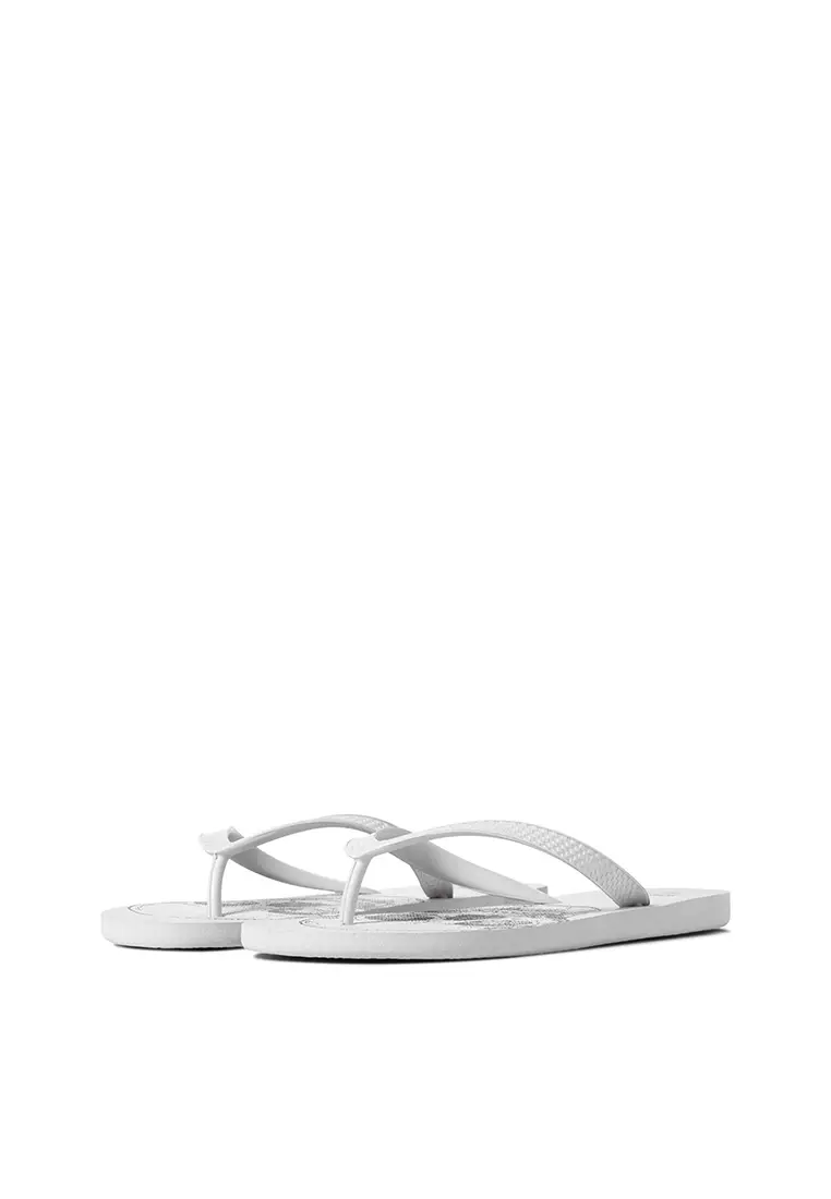 White and silver 2025 flip flops