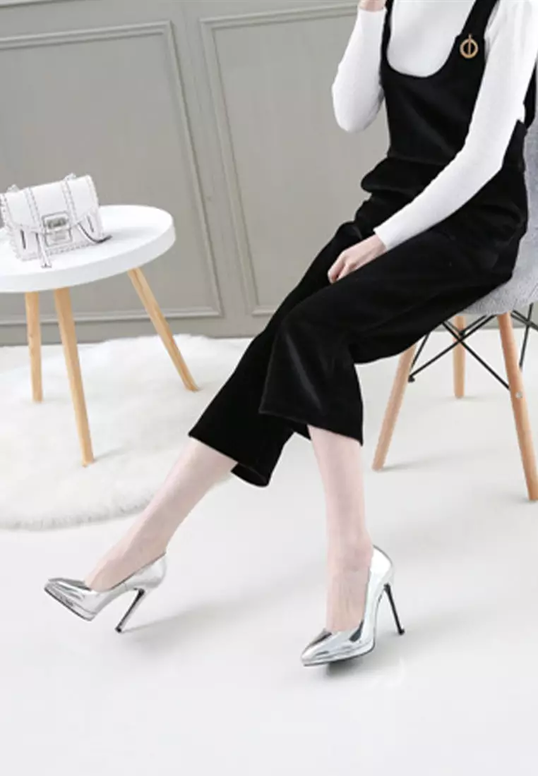 11CM Metallic Faux Leather Pointed High Heel Shoes HZL0070