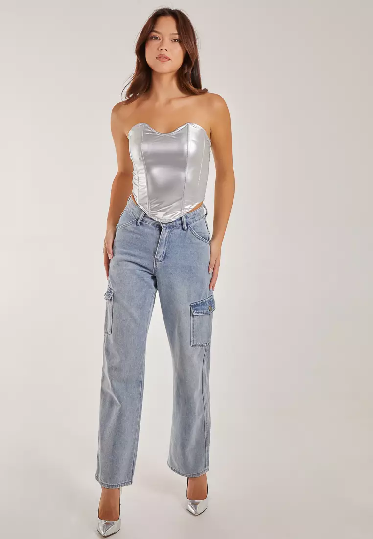 Pink Vanilla Silver Metallic Corset Top