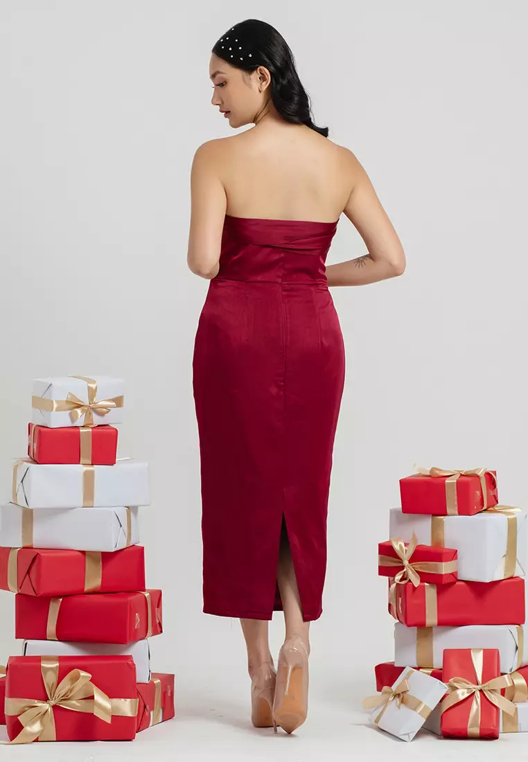 Multiway Bow Tube Dress in Maroon