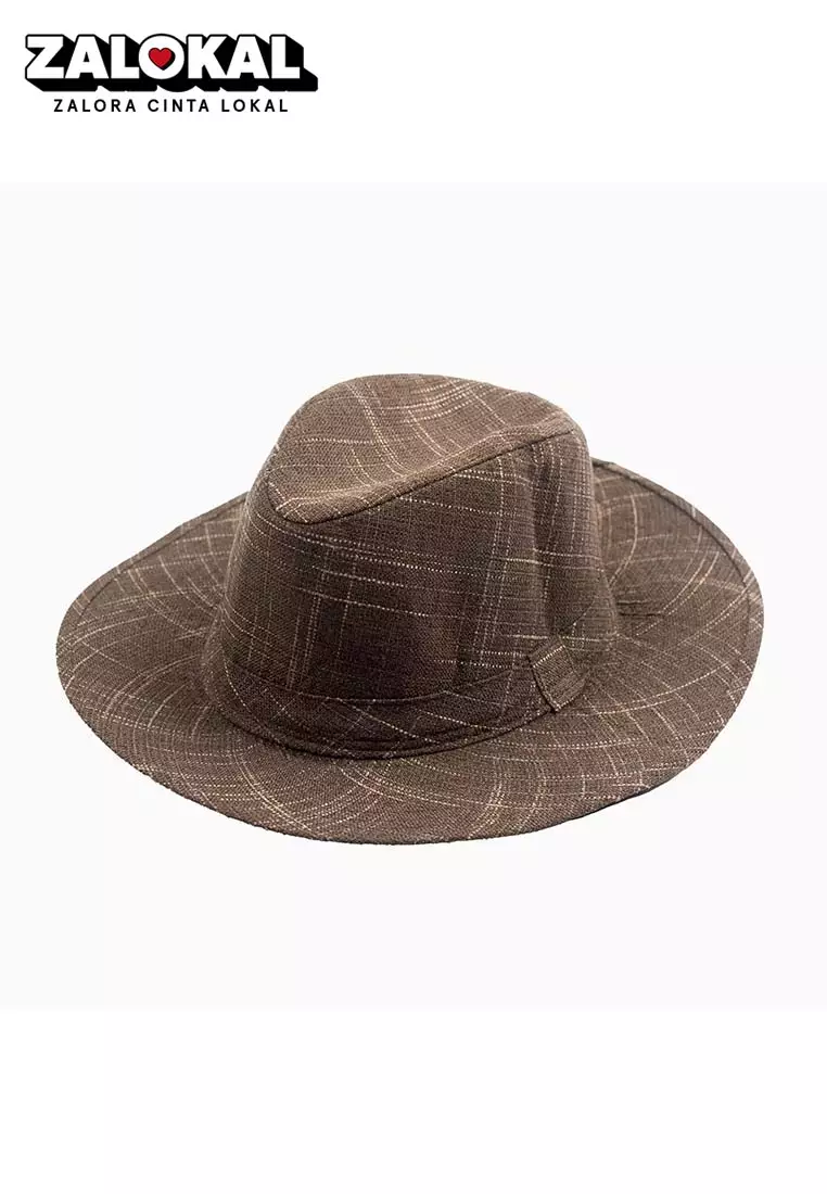 Houseofcuff Topi Panama Hat Fedora Pantai Cowboy Lebar Unisex Cokelat