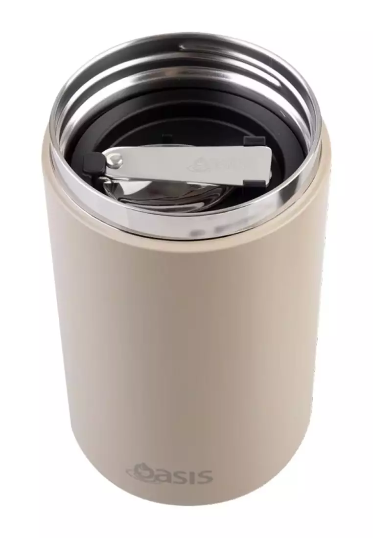 Oasis S/S Insulated Dual Compartment Food Jar W Handle And Spoon 700ML - Latte