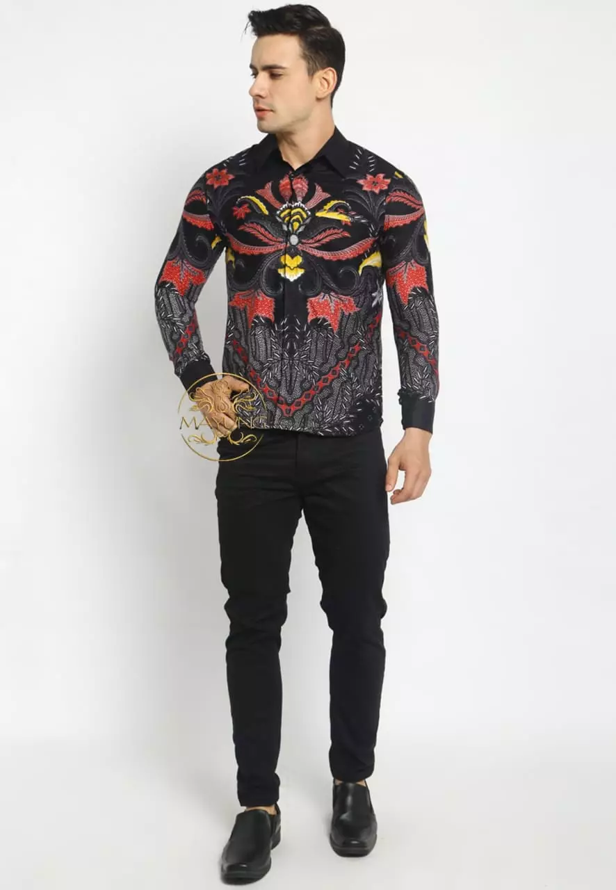 Nala Black Kemeja Batik Pria Premium Slimfit Modern Lengan Panjang