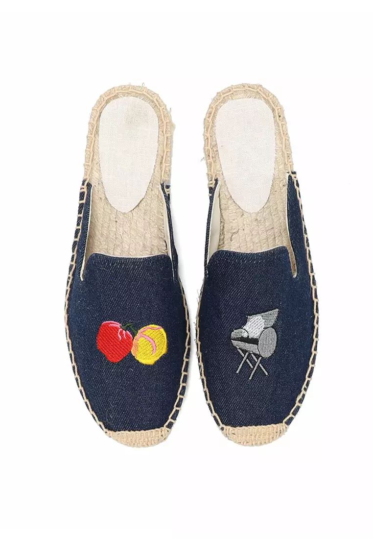 Embroidered Denim Mules HB013