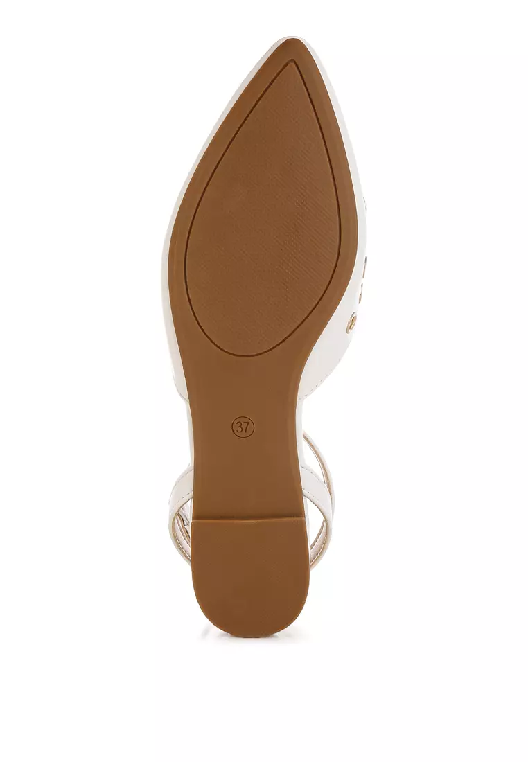 Metallic Eyelet Detail Flat Sandals In White