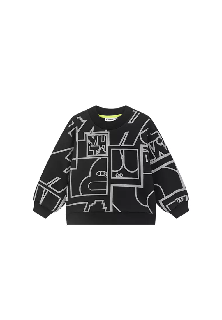 Long Sleeve Sweatshirt with Allover Graffiti Print