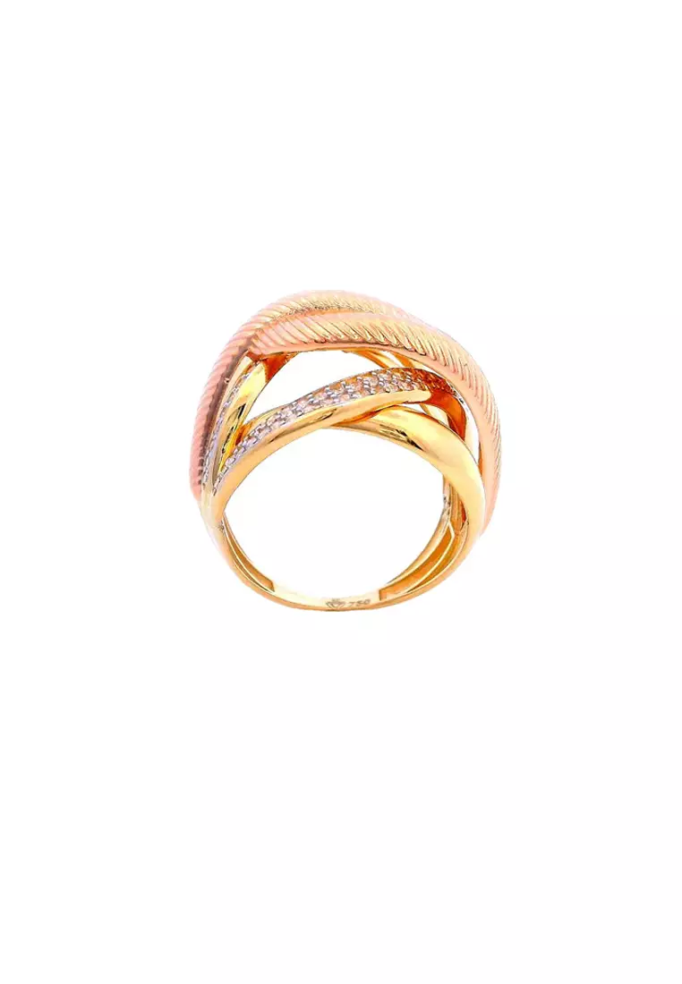 Karat World Gold Ladies Ring GRL-6319 in 18K Yellow, White and Rose Gold w/ HQZ