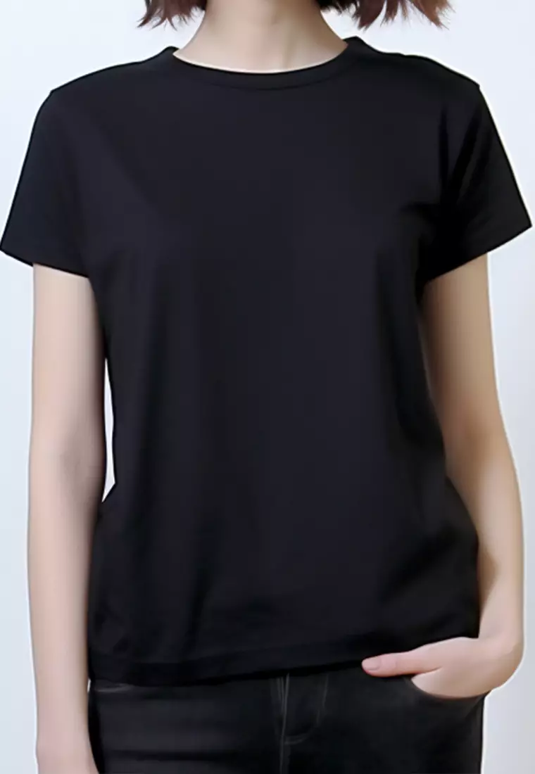 LTF06 s/s tangan pendek kaos t shirt wanita polos hitam
