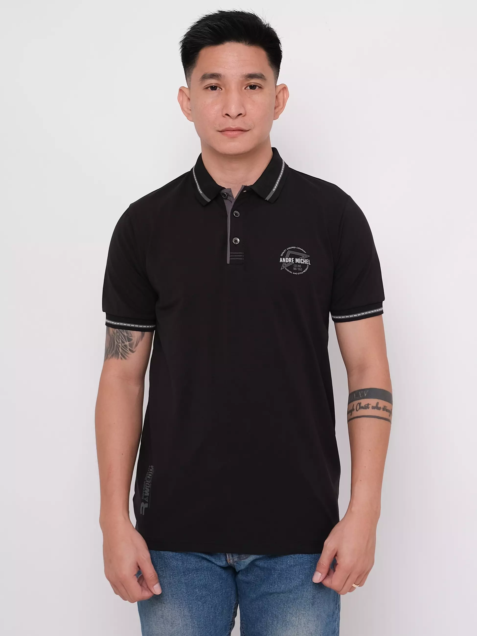 Polo Shirt Katun Spandex Lengan Pendek Sablon Hitam 3465