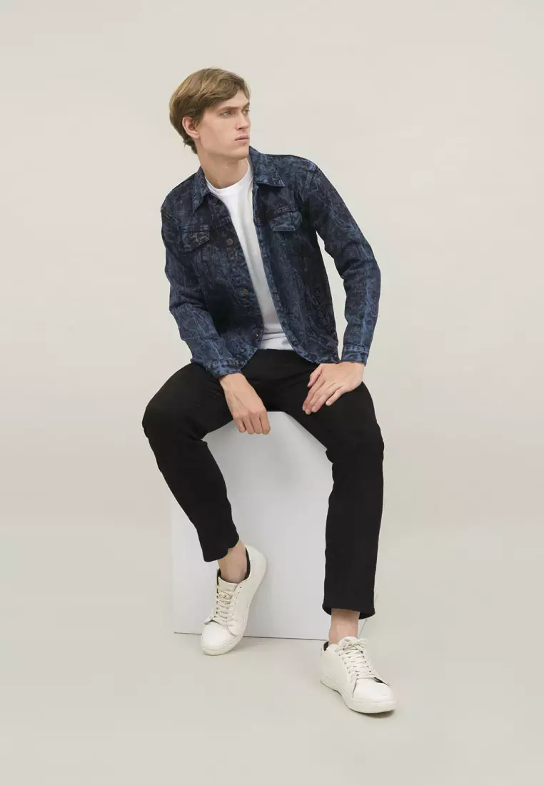 Jaket Jeans Pria Polos Tebal Dilan Denim Biru Dongker Pudar