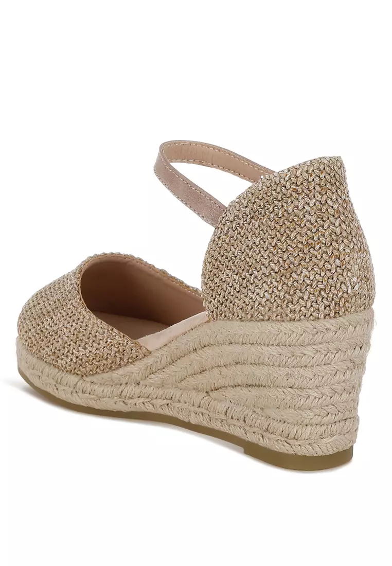 Beige Raffia Woven Wedge Sandals