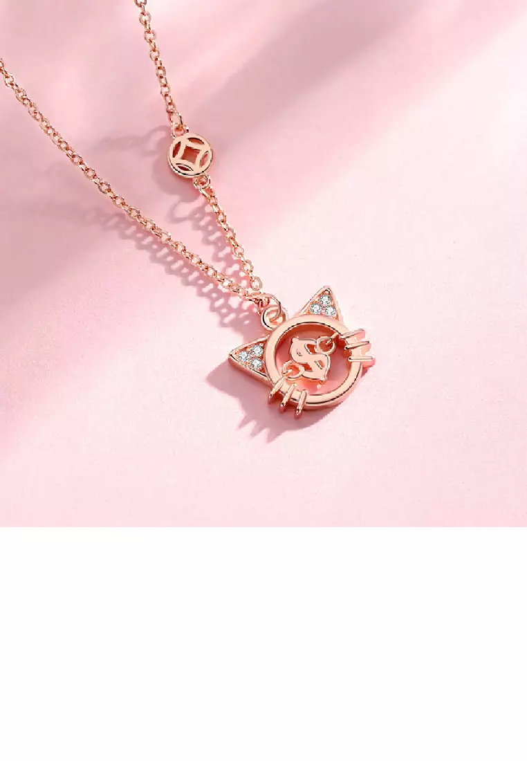Rose gold cat pendant best sale