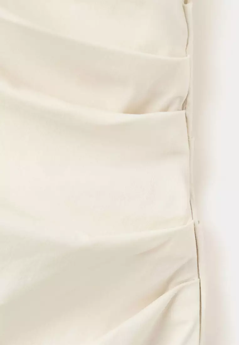 Asymmetric Neckline Dress With Draped Detail