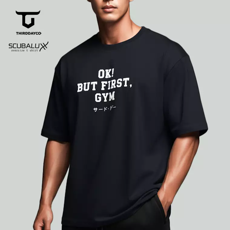 MTP79 kaos oversize gym bahan tebal scuba ok but first gym hitam