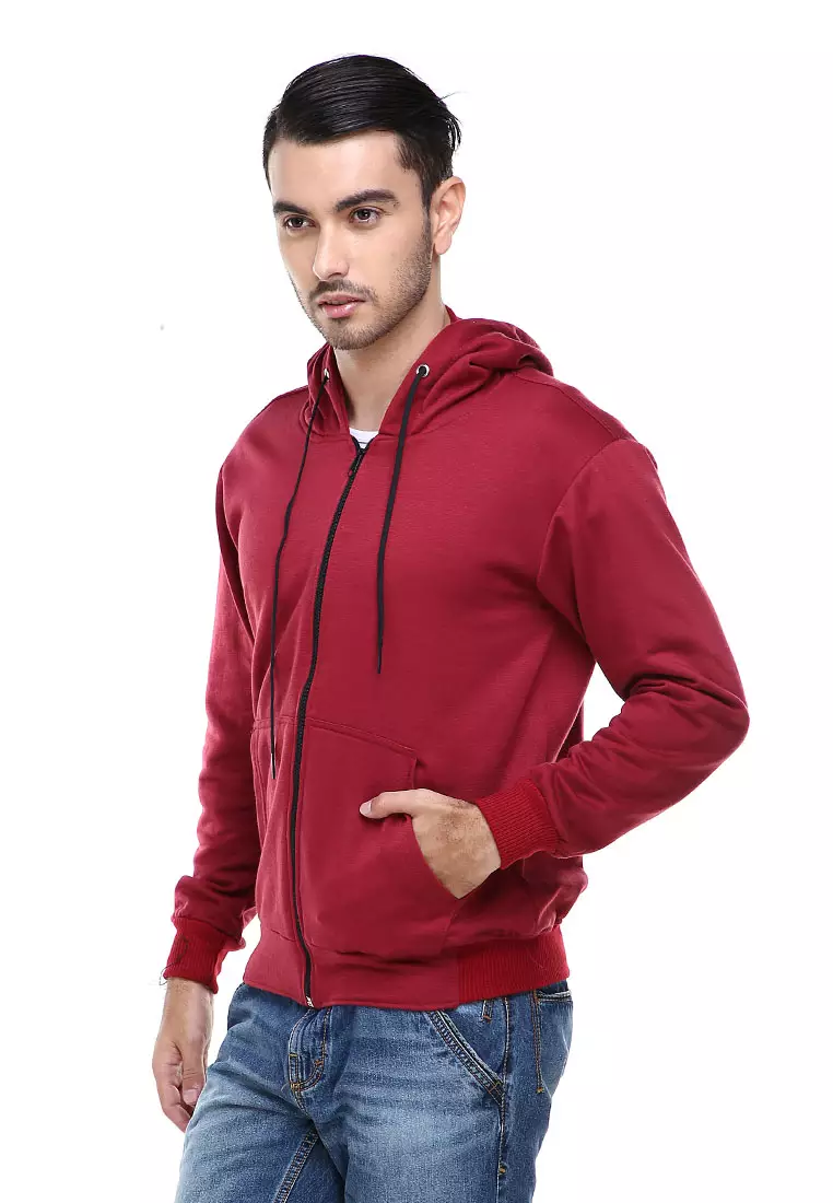 Clover Jaket Sweater Hoodie Polos Pria Casual Plain Jacket Material Fleece ORIGINAL - Maroon