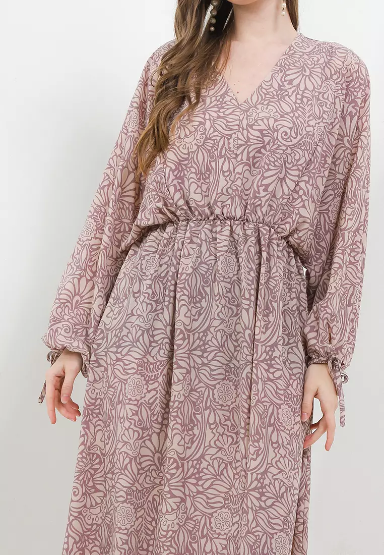 Long Puff Sleeve Printed Maxi Dress
