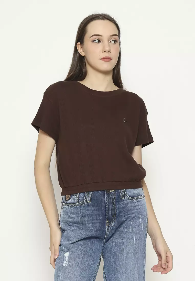 Voxfly Kaos Lengan Pendek Wanita Percy Crop Top Ladies Tee Planet Surf