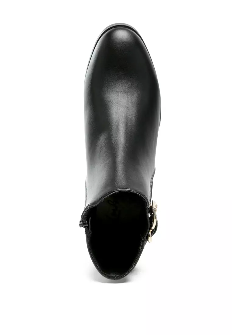 Buckled Ankle Boot with Croc Detail in Black