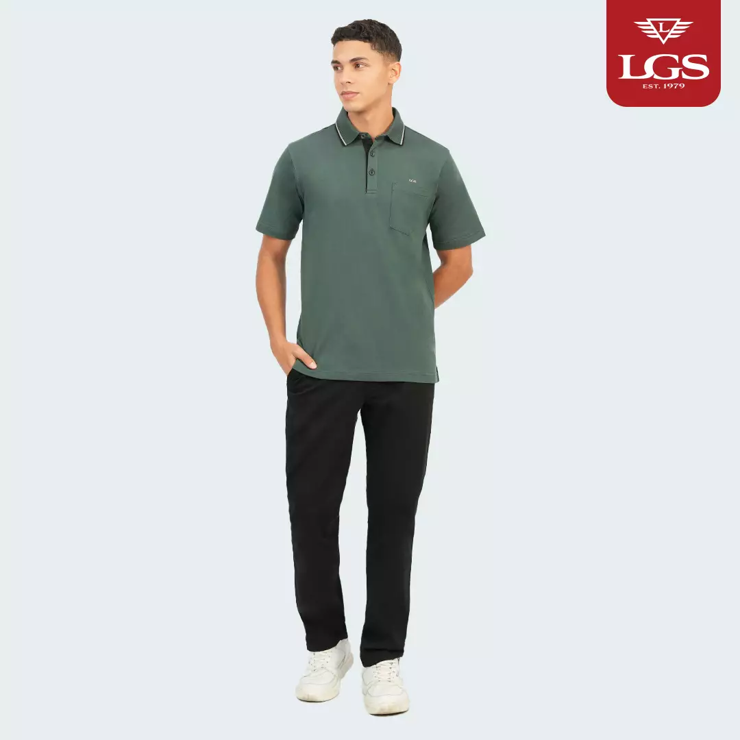 LGS - Polo Shirt Pria - Pocket - Regular Fit - Hijau - Aksen Garis - Katun - CWS.225.S3605.01.C